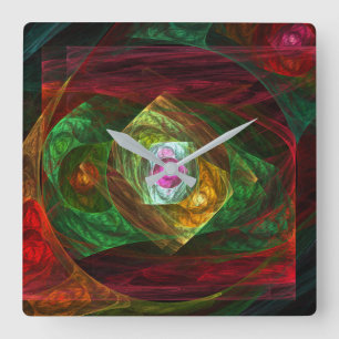 Dynamic Connections Luminous Abstract Fractal Art Square Wall Clock