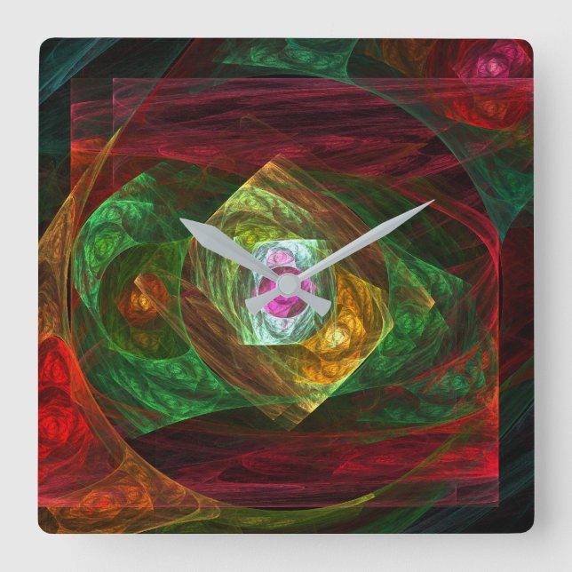 Dynamic Connections Luminous Abstract Fractal Art Square Wall Clock (Front)