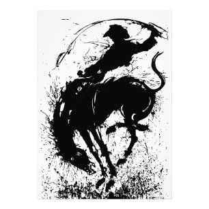 Dynamic Cowboy Rodeo Silhouette Art Photo Print