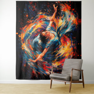 Dynamic Dancing Woman Swirling Colours Abstract Tapestry