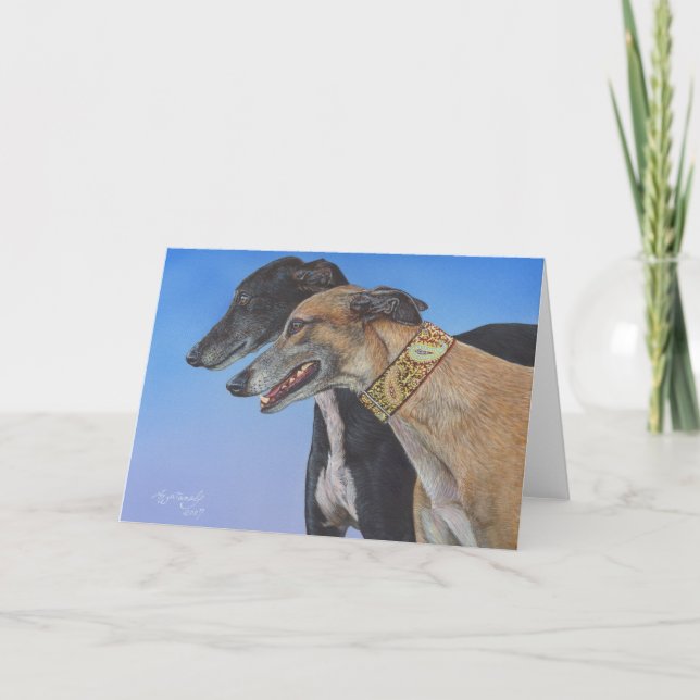 Dynamic Duo Greyhound Whippet Dog Card (Front)