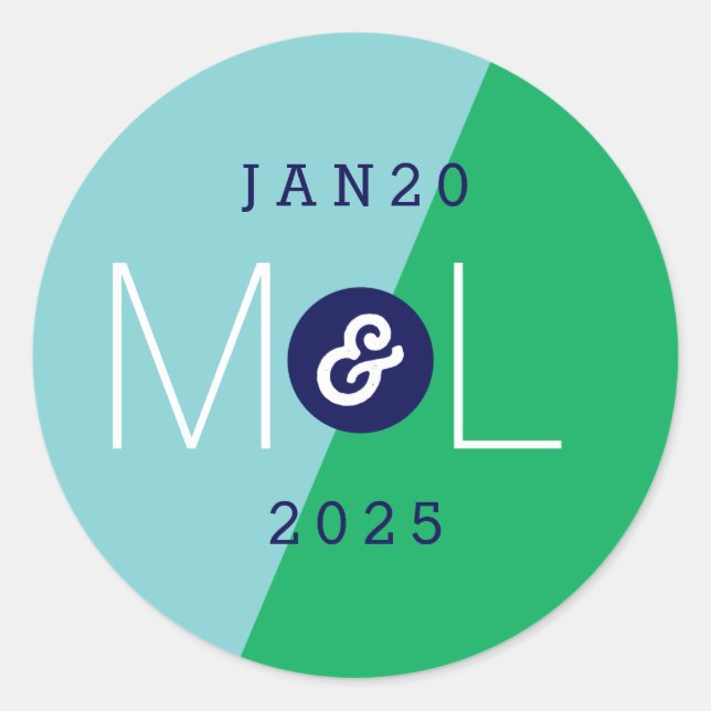 Dynamic Duo Modern Wedding Monogram Sticker (Front)