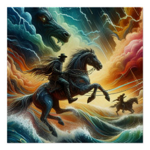 Dynamic Duo: Stormy Horseback Adventure Poster