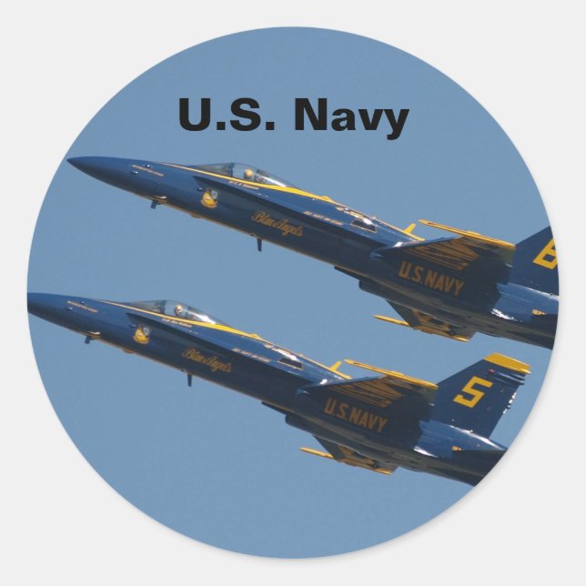 Dynamic Duo: Two U.S. Navy Blue Angels in Flight Classic Round Sticker (Front)