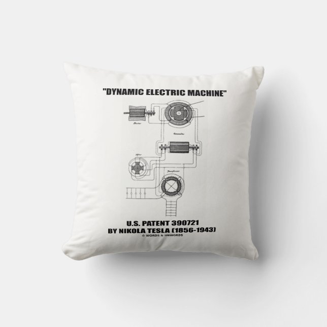 Dynamic Electric Machine U.S. Patent Nikola Tesla Cushion (Front)
