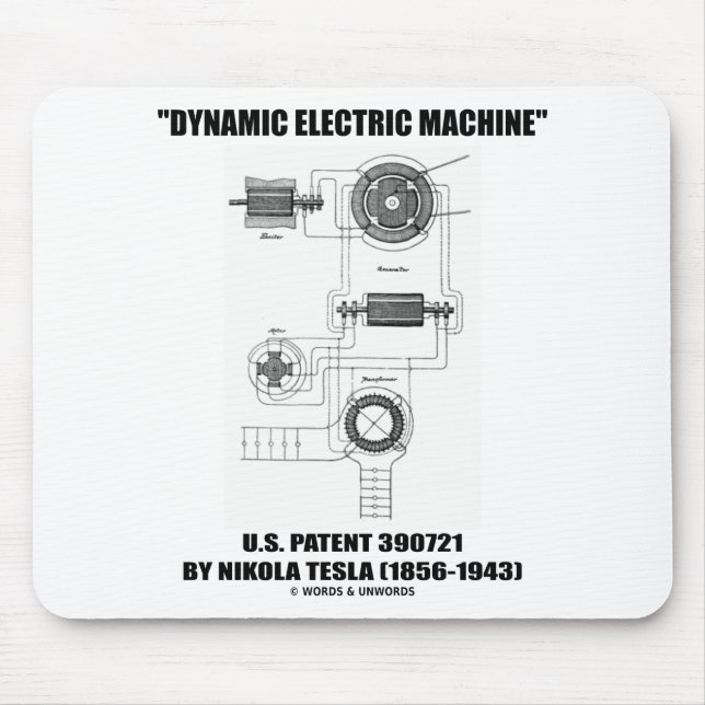 Dynamic Electric Machine US Patent 390721 By Tesla Mouse Pad (Front)