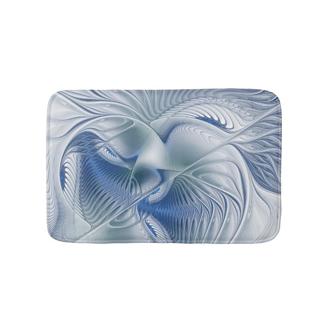Dynamic Fantasy Abstract Blue Tones Fractal Art Bath Mat (Front)