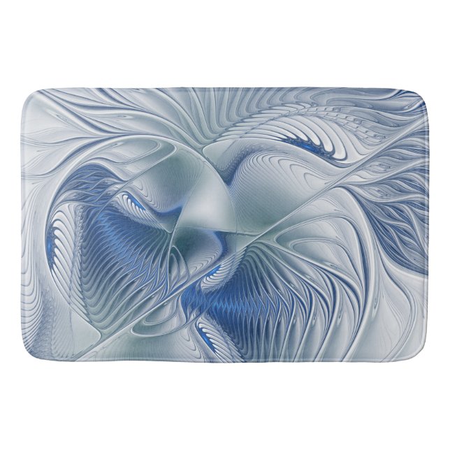 Dynamic Fantasy Abstract Blue Tones Fractal Art Bath Mat (Front)