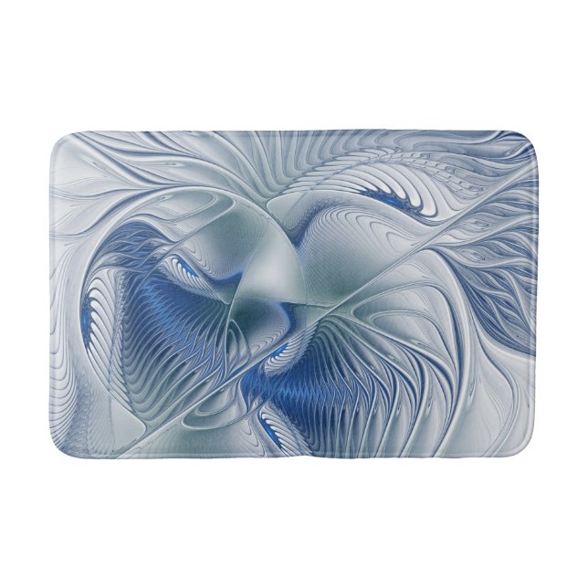 Dynamic Fantasy Abstract Blue Tones Fractal Art Bath Mat (Front)