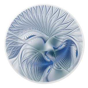Dynamic Fantasy Abstract Blue Tones Fractal Art Ceramic Knob