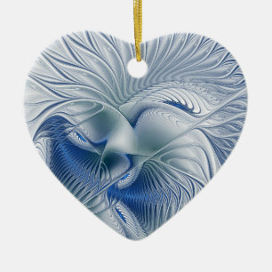 Dynamic Fantasy Abstract Blue Tones Fractal Art Ceramic Ornament