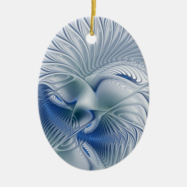 Dynamic Fantasy Abstract Blue Tones Fractal Art Ceramic Ornament (Front)