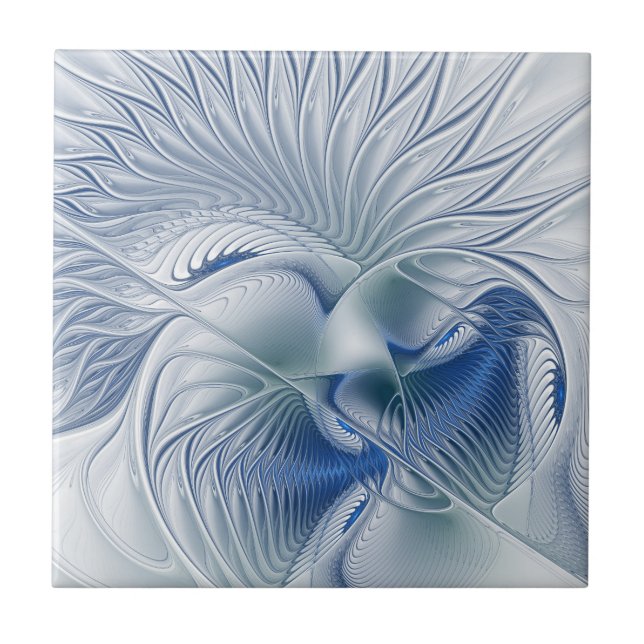 Dynamic Fantasy Abstract Blue Tones Fractal Art Ceramic Tile (Front)