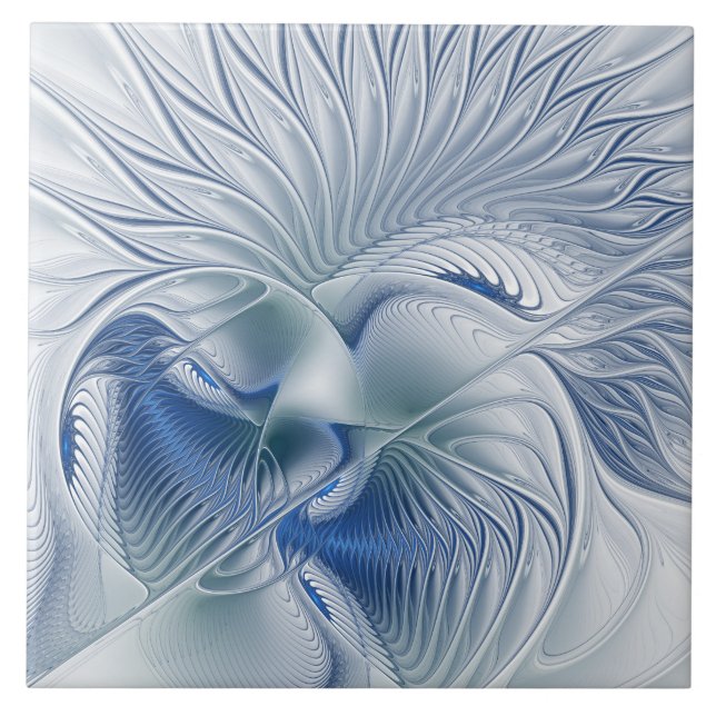 Dynamic Fantasy Abstract Blue Tones Fractal Art Ceramic Tile (Front)
