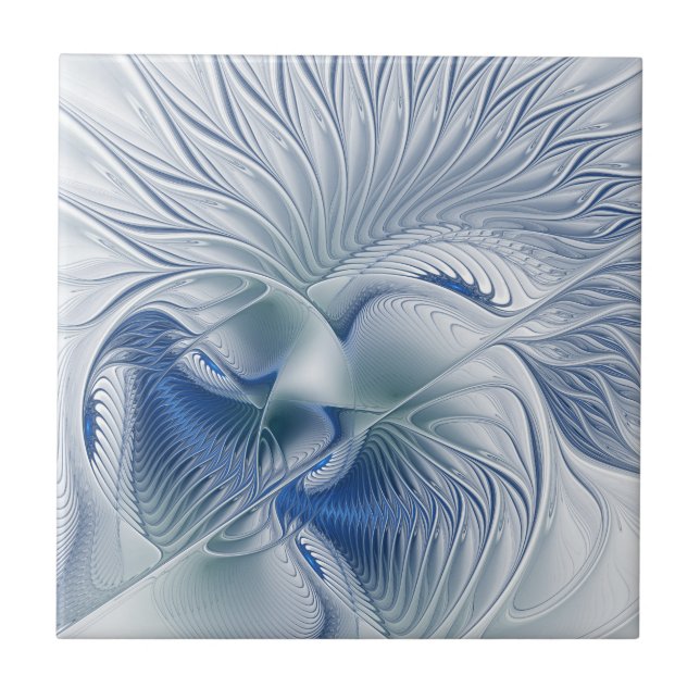 Dynamic Fantasy Abstract Blue Tones Fractal Art Ceramic Tile (Front)