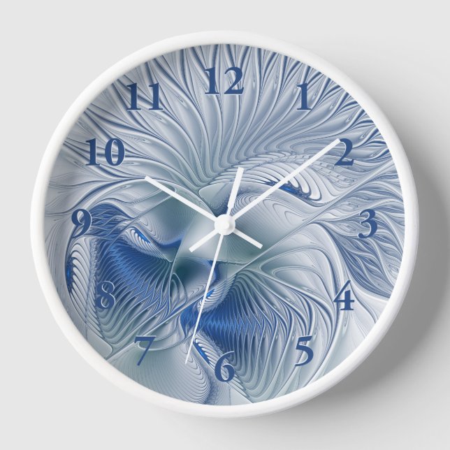 Dynamic Fantasy Abstract Blue Tones Fractal Art Clock (Front)