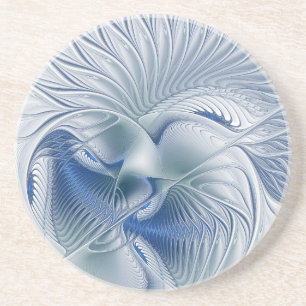 Dynamic Fantasy Abstract Blue Tones Fractal Art Coaster