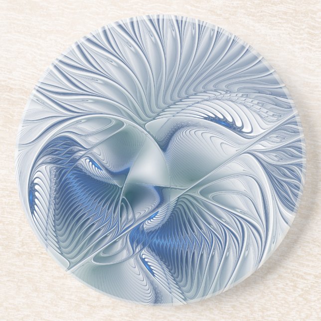 Dynamic Fantasy Abstract Blue Tones Fractal Art Coaster (Front)
