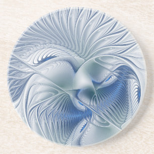 Dynamic Fantasy Abstract Blue Tones Fractal Art Coaster