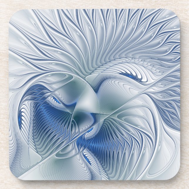 Dynamic Fantasy Abstract Blue Tones Fractal Art Coaster (Front)