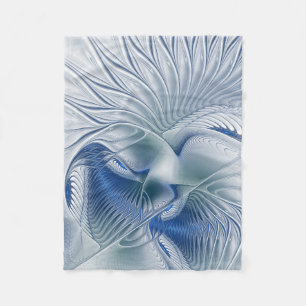 Dynamic Fantasy Abstract Blue Tones Fractal Art Fleece Blanket