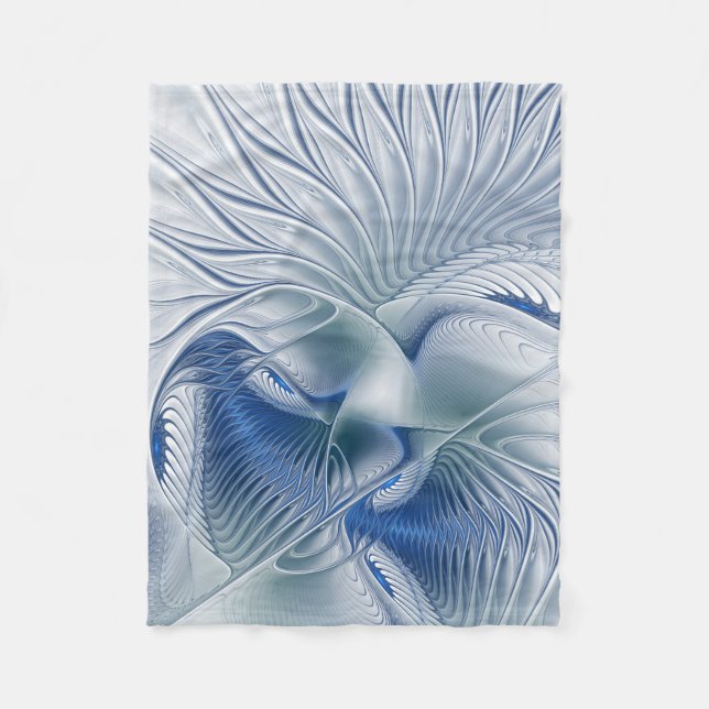 Dynamic Fantasy Abstract Blue Tones Fractal Art Fleece Blanket (Front)