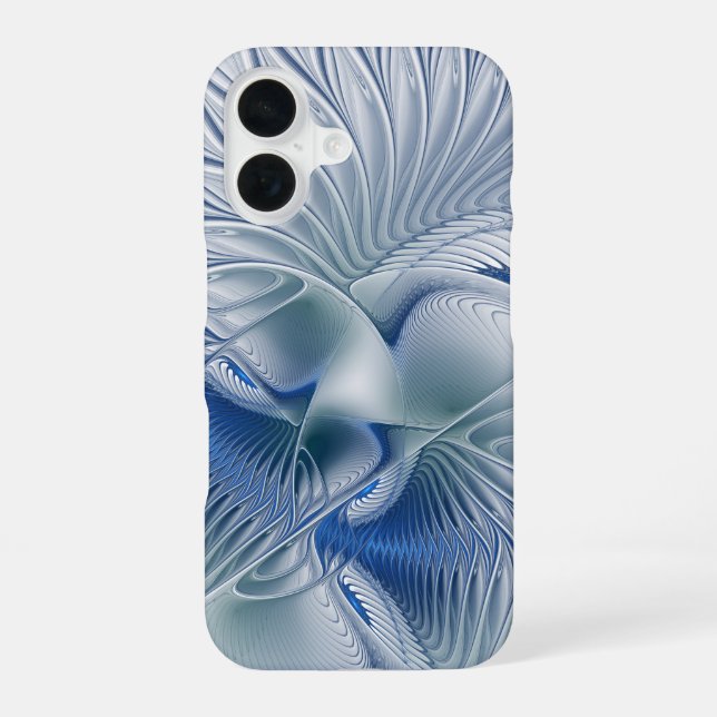 Dynamic Fantasy Abstract Blue Tones Fractal Art iPhone 16 Case (Back)