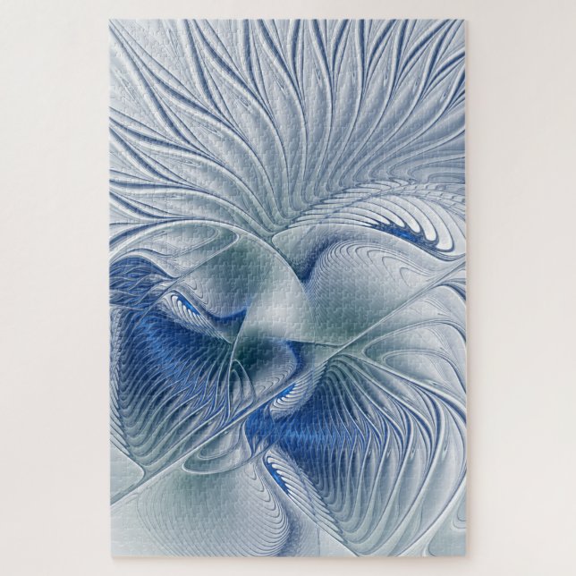 Dynamic Fantasy Abstract Blue Tones Fractal Art Jigsaw Puzzle (Vertical)