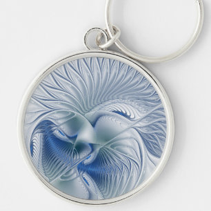 Dynamic Fantasy Abstract Blue Tones Fractal Art Key Ring