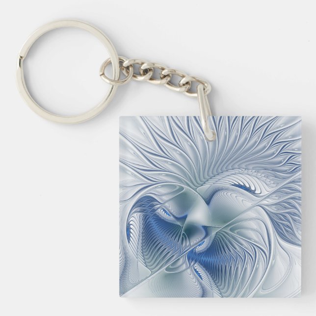 Dynamic Fantasy Abstract Blue Tones Fractal Art Key Ring (Front)