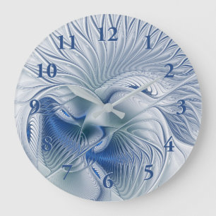 Dynamic Fantasy Abstract Blue Tones Fractal Art Large Clock
