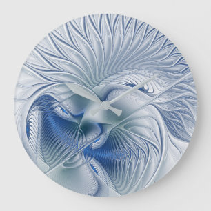 Dynamic Fantasy Abstract Blue Tones Fractal Art Large Clock