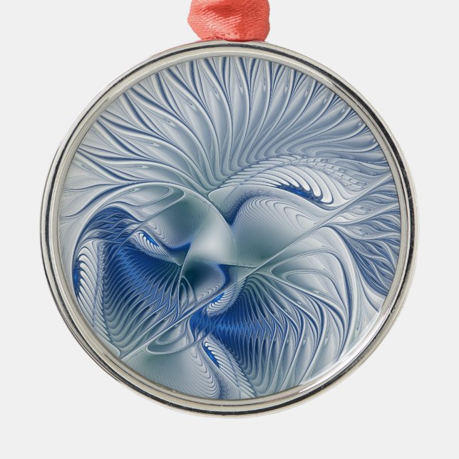 Dynamic Fantasy Abstract Blue Tones Fractal Art Metal Ornament (Front)
