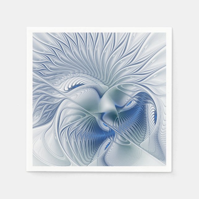 Dynamic Fantasy Abstract Blue Tones Fractal Art Napkin (Front)
