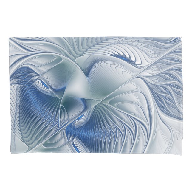 Dynamic Fantasy Abstract Blue Tones Fractal Art Pillowcase (Front)