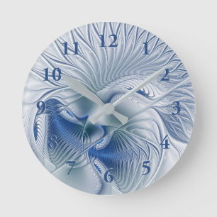Dynamic Fantasy Abstract Blue Tones Fractal Art Round Clock