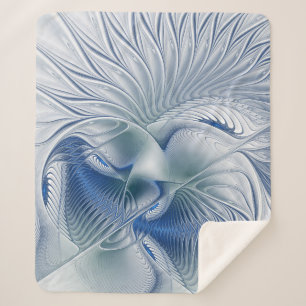 Dynamic Fantasy Abstract Blue Tones Fractal Art Sherpa Blanket