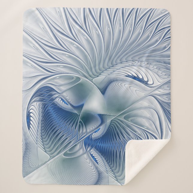 Dynamic Fantasy Abstract Blue Tones Fractal Art Sherpa Blanket (Front)