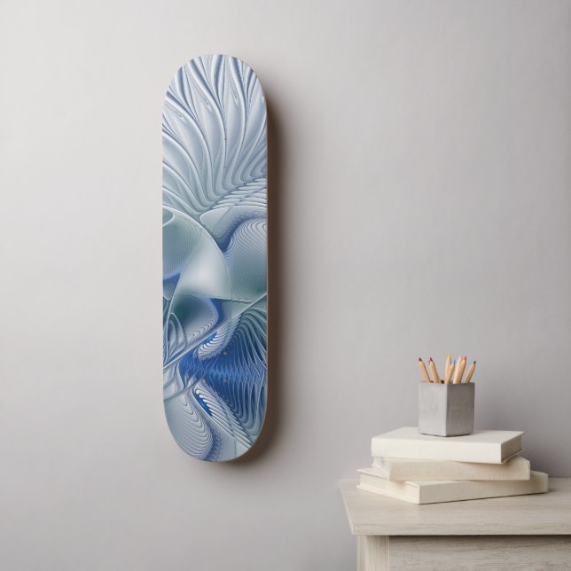 Dynamic Fantasy Abstract Blue Tones Fractal Art Skateboard (Wall Art)