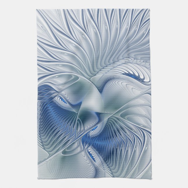 Dynamic Fantasy Abstract Blue Tones Fractal Art Tea Towel (Vertical)