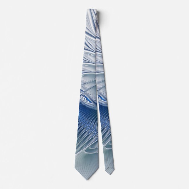Dynamic Fantasy Abstract Blue Tones Fractal Art Tie (Front)