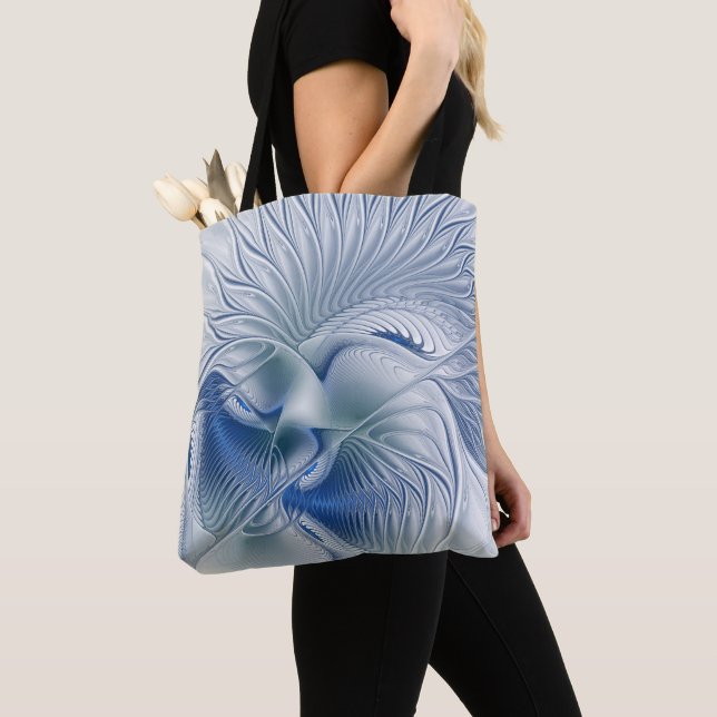 Dynamic Fantasy Abstract Blue Tones Fractal Art Tote Bag (Close Up)