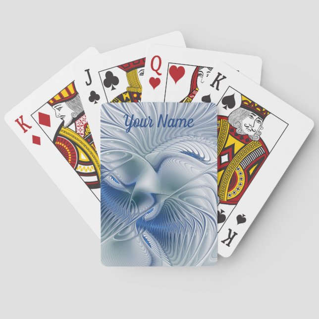 Dynamic Fantasy Abstract Blue Tones Fractal Name Playing Cards (Back)