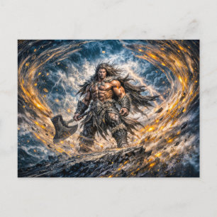 Dynamic Fantasy Berserker Warrior with Powerful Ba Postcard