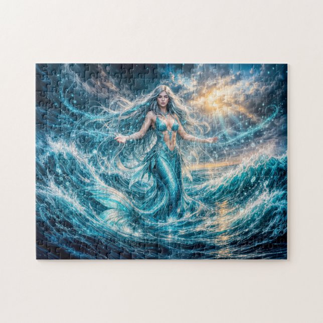 Dynamic Fantasy Mermaid in Radiant Ocean Magic Jigsaw Puzzle (Horizontal)