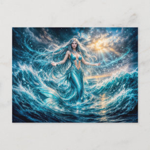 Dynamic Fantasy Mermaid in Radiant Ocean Magic Postcard