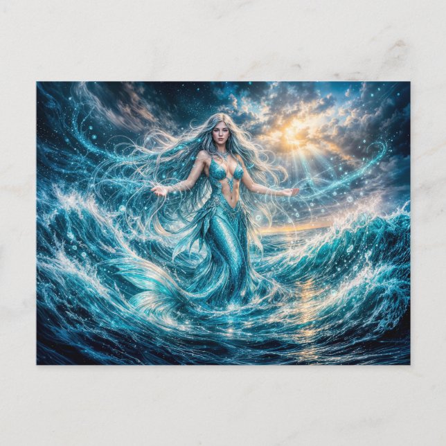 Dynamic Fantasy Mermaid in Radiant Ocean Magic Postcard (Front)