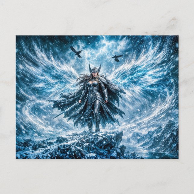 Dynamic Fantasy Valkyrie in Radiant Battle Atmosph Postcard (Front)