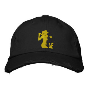 Dynamic Female Golfer Mid-Swing Bold Design Embroidered Hat
