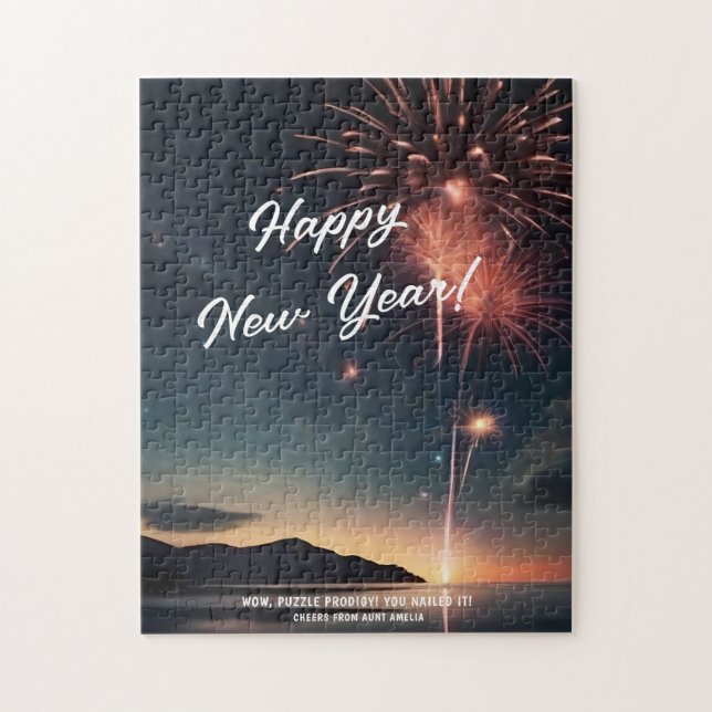 Dynamic Fireworks Photo Happy New Year Greetings Jigsaw Puzzle (Vertical)